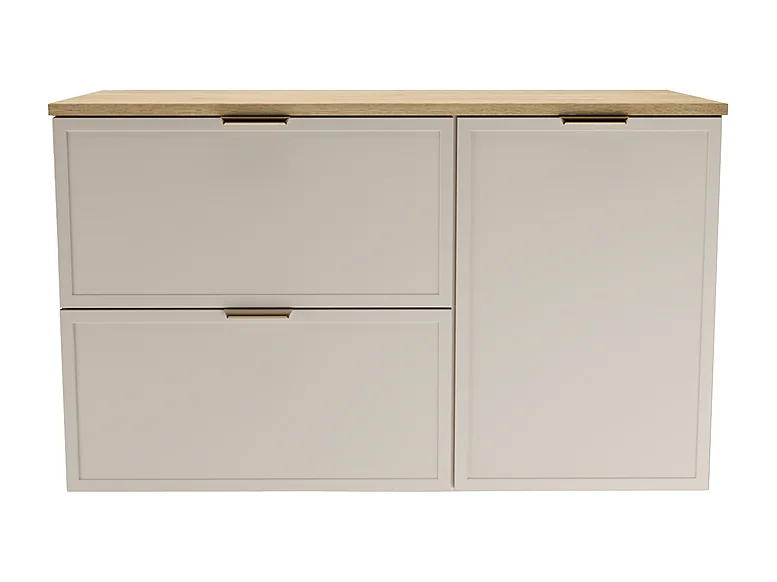 Armario bajo lavabo con cesto para la ropa sucia 100 cm. Frentes con marco en roble Cremona / Cachemira Roma.