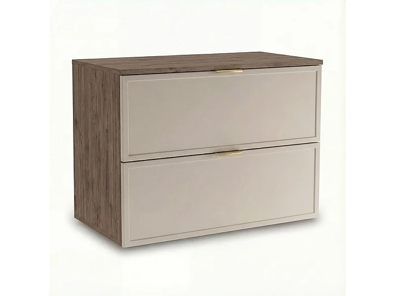 Mueble bajo lavabo con encimera de 80 cm. Frentes con marco en roble nogal / cachemira Roma.