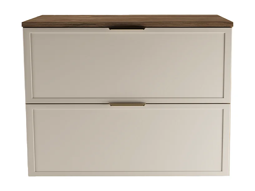 Mueble bajo lavabo con encimera de 80 cm. Frentes con marco en roble nogal / cachemira Roma.