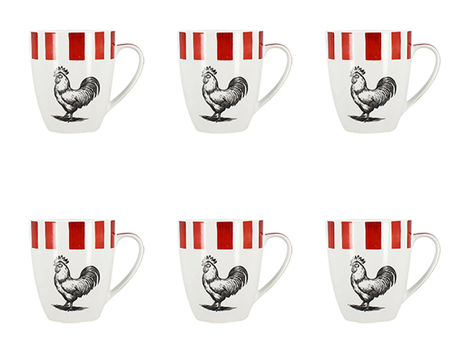 Novastyl - Lot 6 Mugs Cocorico 35cl En Porcelaine Rouge Et Blanc