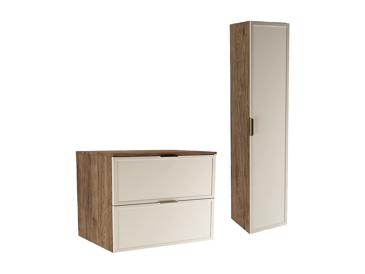 Set per bagno 80 cm Mobile con piano Colonna Frontali Cornice Rovere Noce / Kashmir Roma