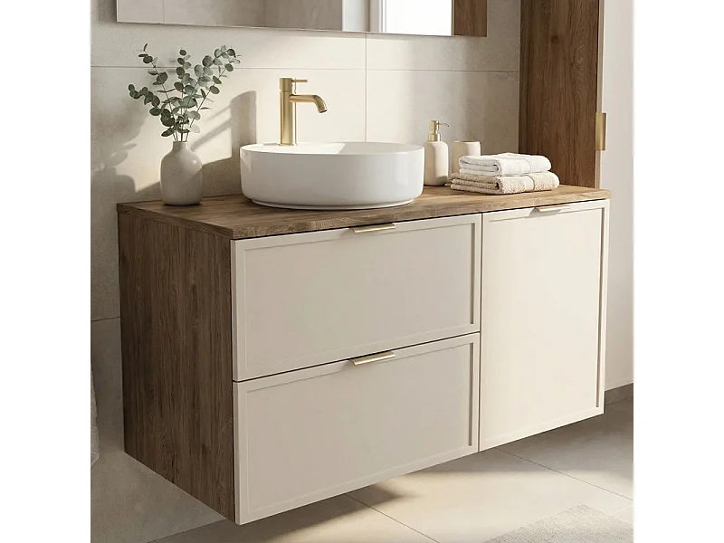 Armario bajo lavabo con cesto para la ropa sucia 100 cm Frentes Marco Roble Nogal / Cachemira Roma