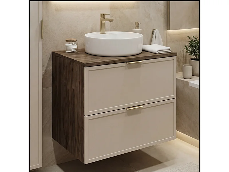 Wastafelonderkast met blad 60 cm Fronten Frame Eiken Noten / Kasjmier Roma