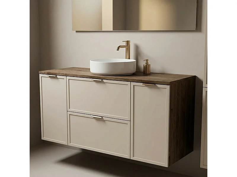 Armario bajo lavabo con encimera 120 cm 2D2S Frentes Marco Roble Nogal / Cachemira Roma