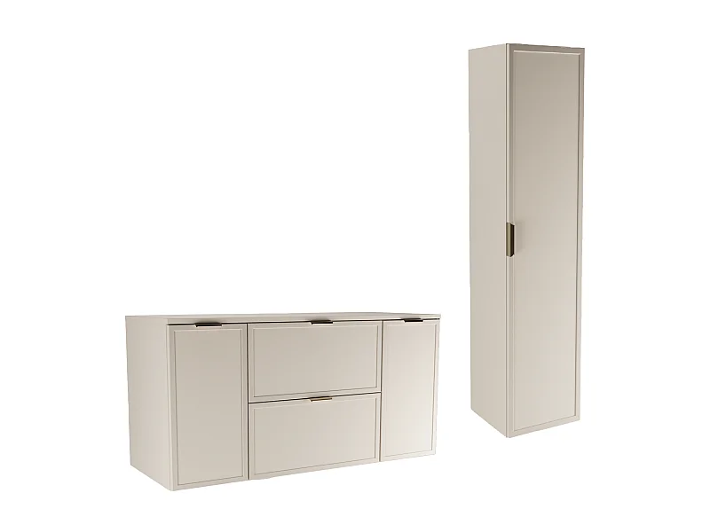 Set da bagno in cashmere 120 cm Mobile con piano 2D2S Colonna Frontali Cornice Roma