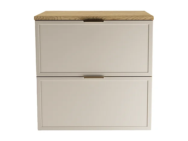 Armario para lavabo con encimera de 60 cm. Frentes con marco en roble Cremona / Cachemira Roma.