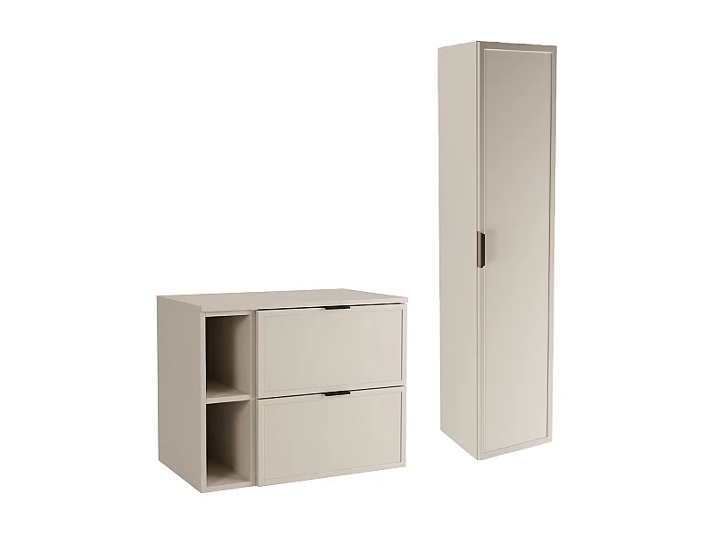 Set da bagno in cashmere 80 cm Mobile con ripiano Scaffale Colonna Frontali Cornice Roma