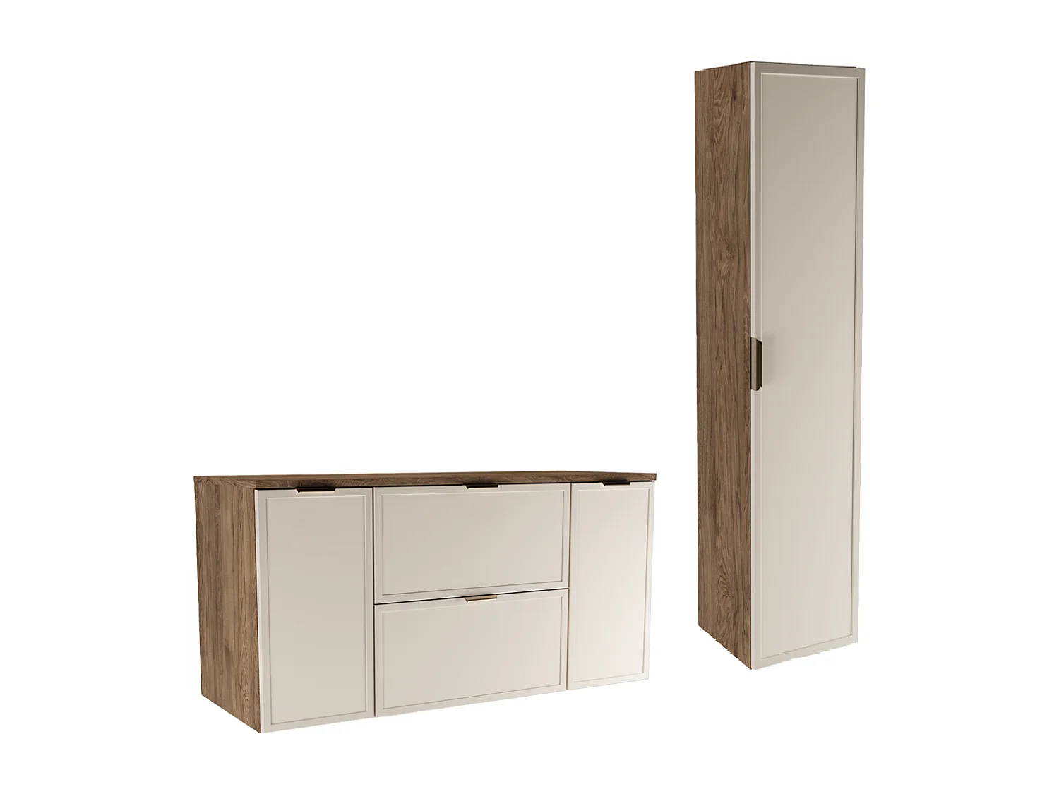 Set per bagno 120 cm Mobile con piano 2D2S Colonna Frontali Cornice Rovere Noce / Kashmir Roma