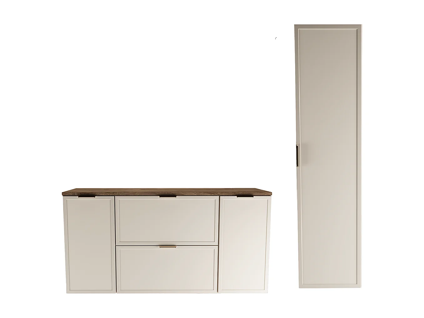 Set per bagno 120 cm Mobile con piano 2D2S Colonna Frontali Cornice Rovere Noce / Kashmir Roma