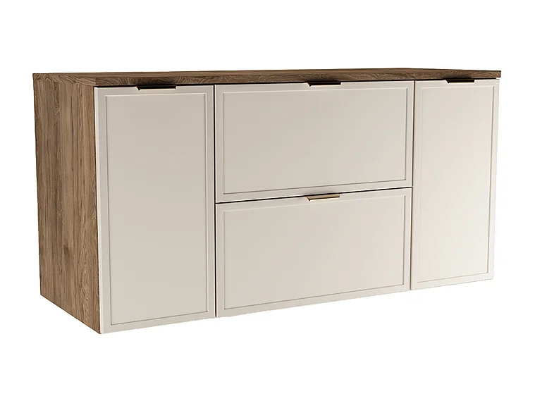 Set per bagno 120 cm Mobile con piano 2D2S Colonna Frontali Cornice Rovere Noce / Kashmir Roma