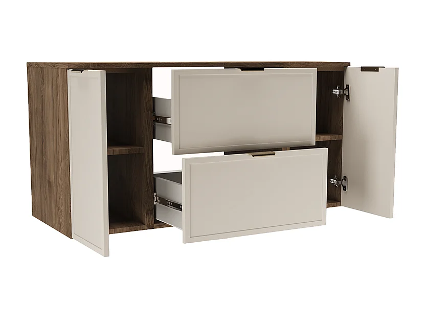 Set per bagno 120 cm Mobile con piano 2D2S Colonna Frontali Cornice Rovere Noce / Kashmir Roma