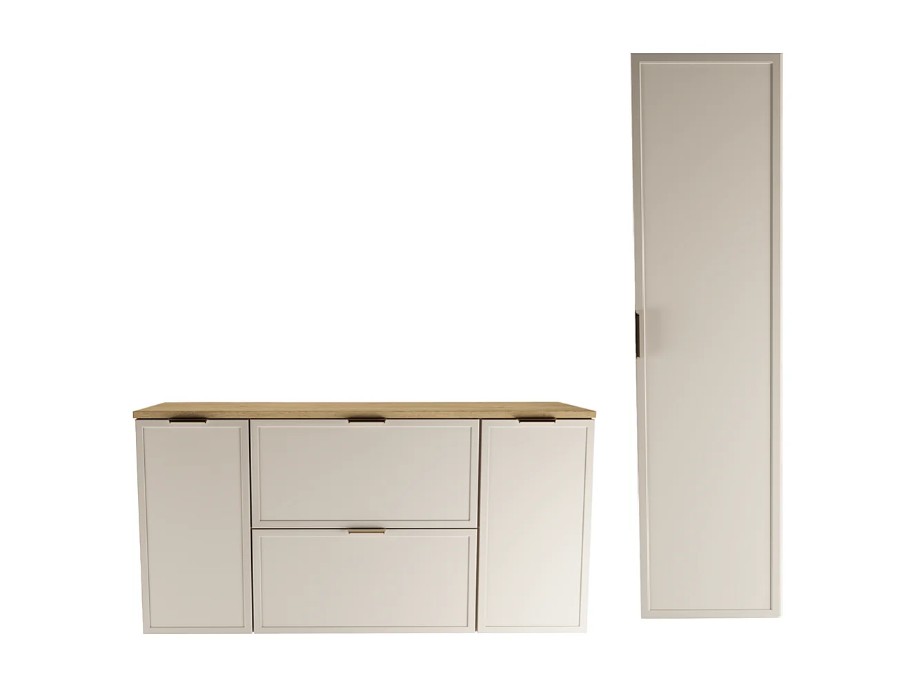 Set per bagno 120 cm Mobile con piano 2D2S Colonna Frontali Cornice Rovere Cremona / Kashmir Roma