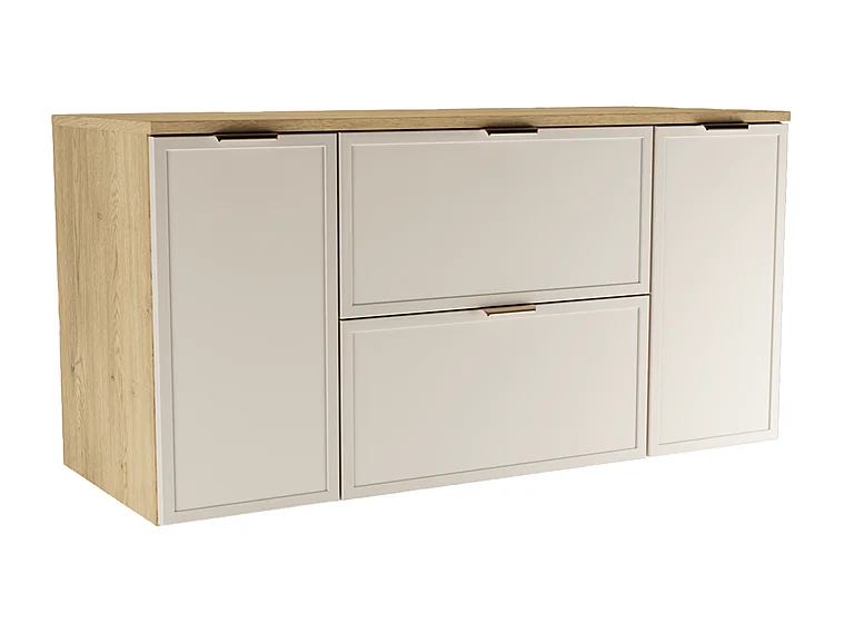 Set per bagno 120 cm Mobile con piano 2D2S Colonna Frontali Cornice Rovere Cremona / Kashmir Roma