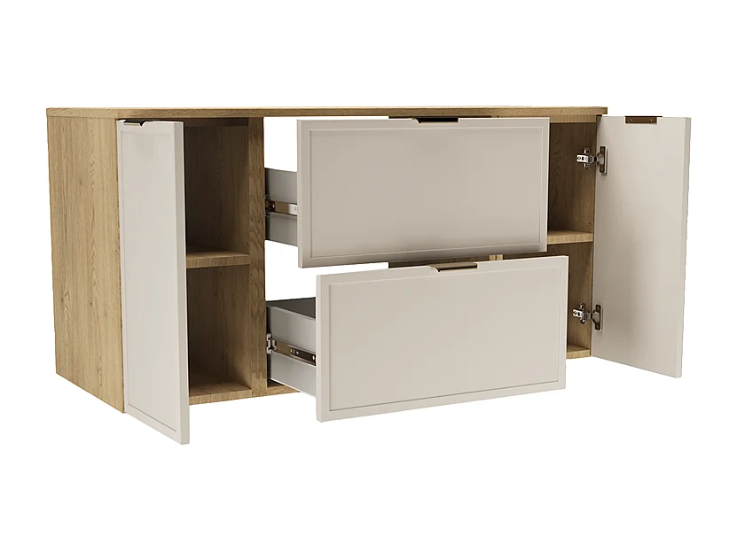 Set per bagno 120 cm Mobile con piano 2D2S Colonna Frontali Cornice Rovere Cremona / Kashmir Roma