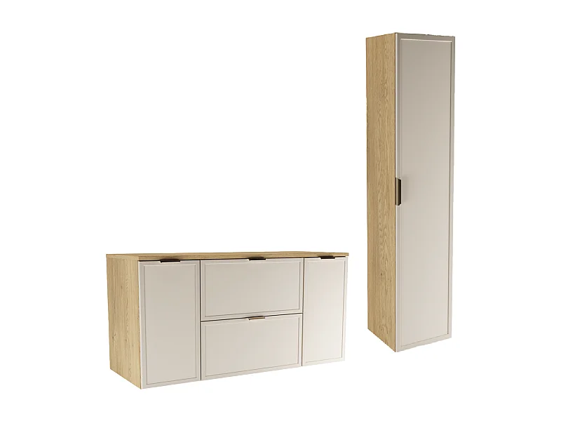 Set per bagno 120 cm Mobile con piano 2D2S Colonna Frontali Cornice Rovere Cremona / Kashmir Roma