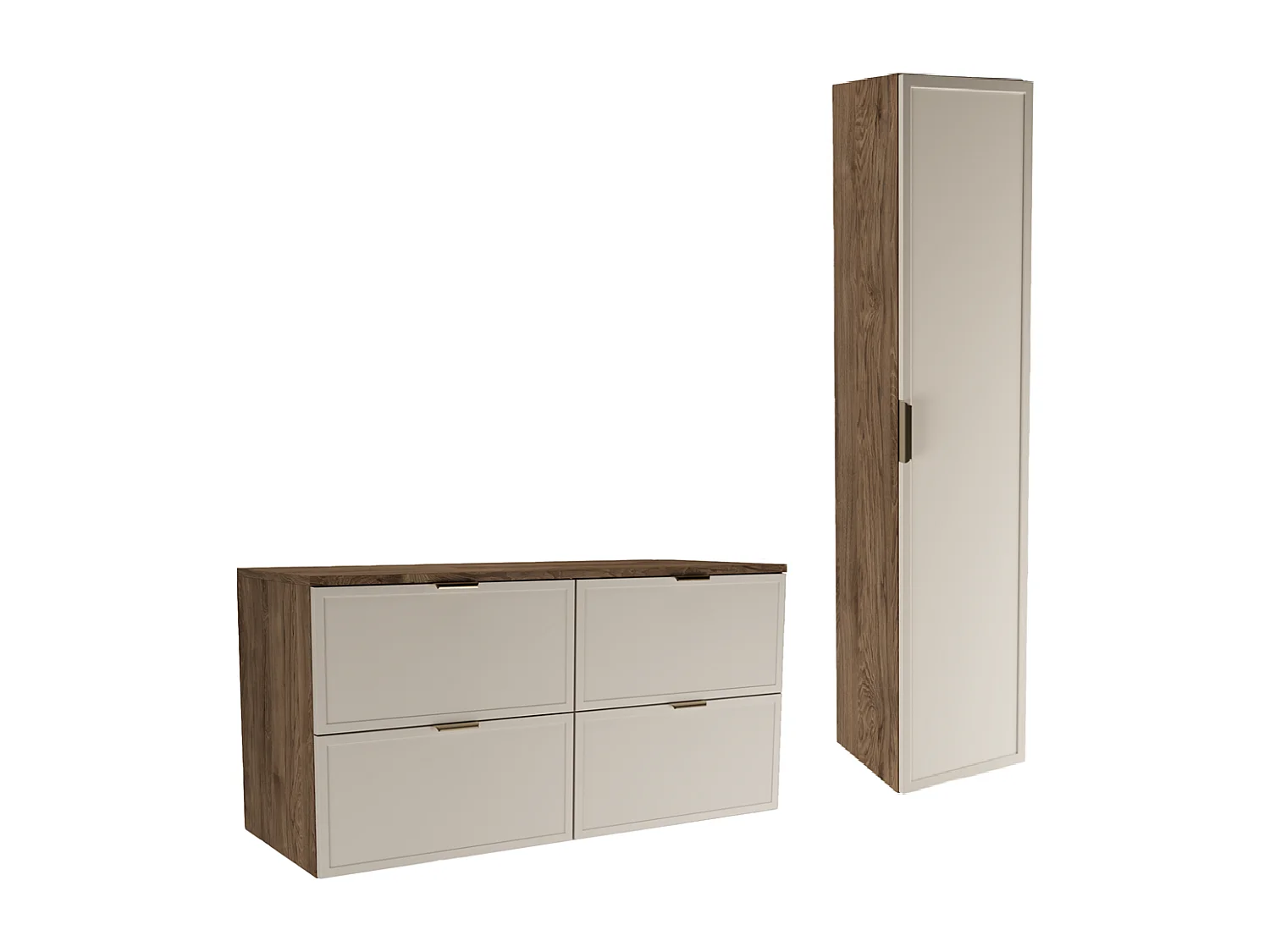 Set per bagno 120 cm Mobile con piano Colonna Frontali Cornice Rovere Noce / Kashmir Roma