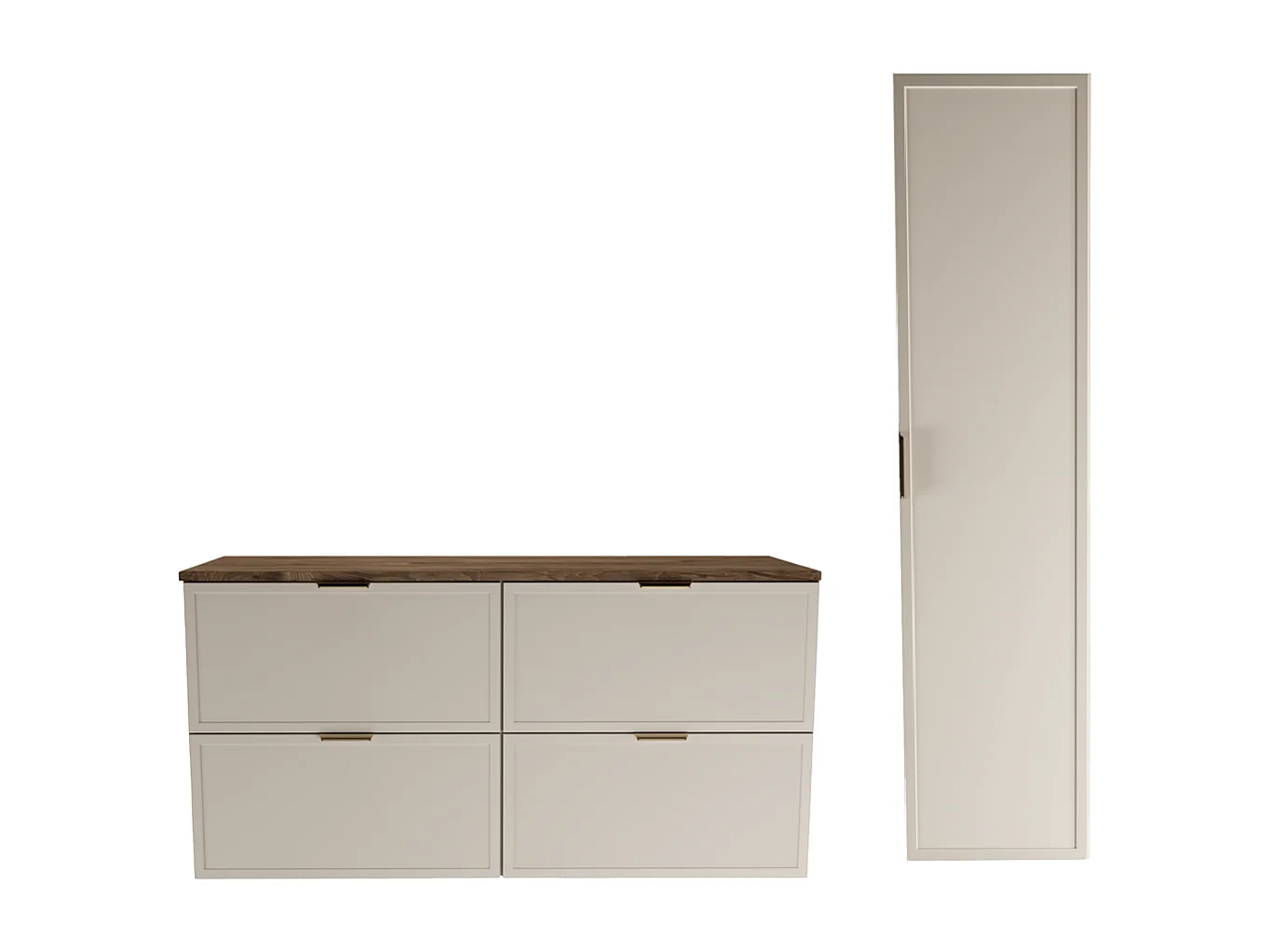 Set per bagno 120 cm Mobile con piano Colonna Frontali Cornice Rovere Noce / Kashmir Roma