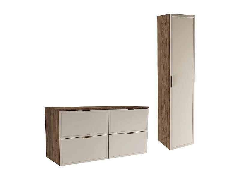 Set per bagno 120 cm Mobile con piano Colonna Frontali Cornice Rovere Noce / Kashmir Roma