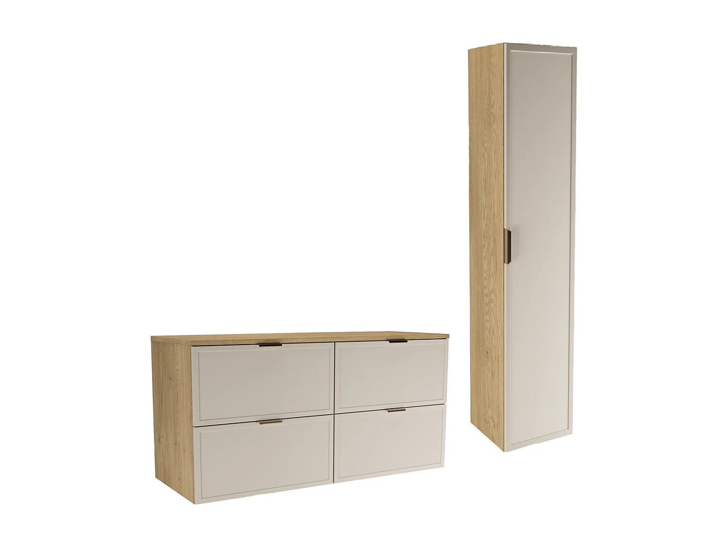 Set per bagno 120 cm Mobile con piano Colonna Frontali Cornice Rovere Cremona / Kashmir Roma