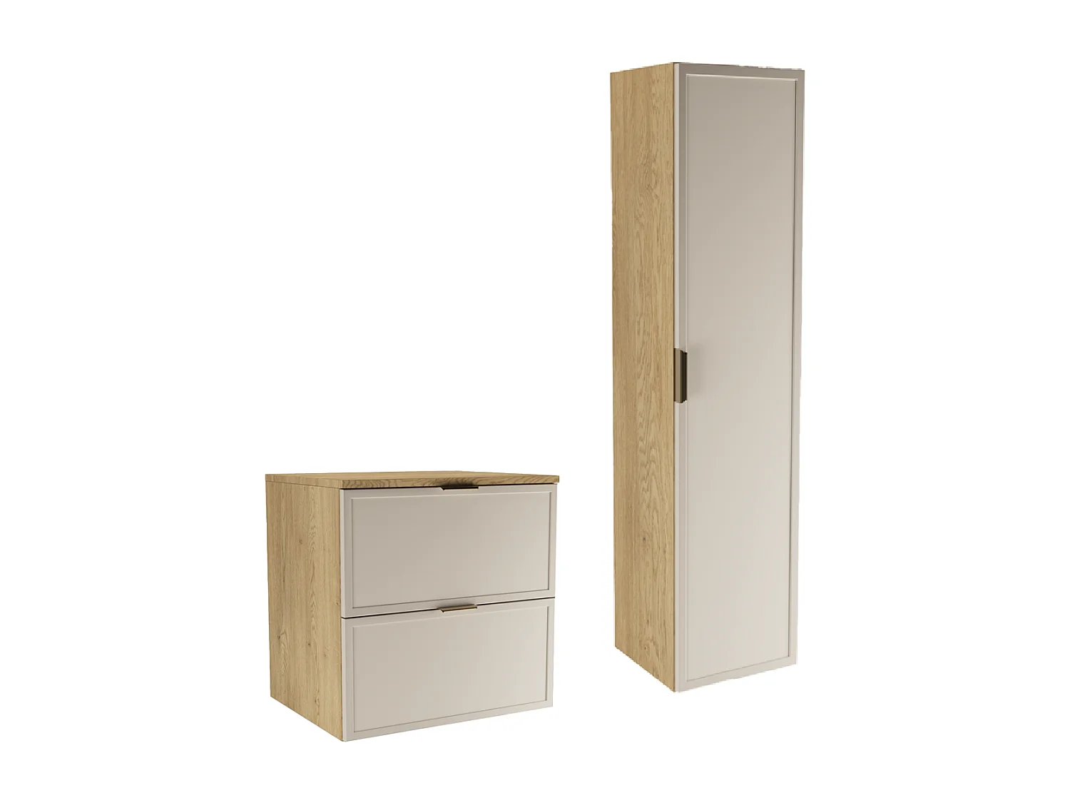 Conjunto para baño 60 cm Armario con encimera Columna Frentes Marco Roble Cremona / Cachemira Roma