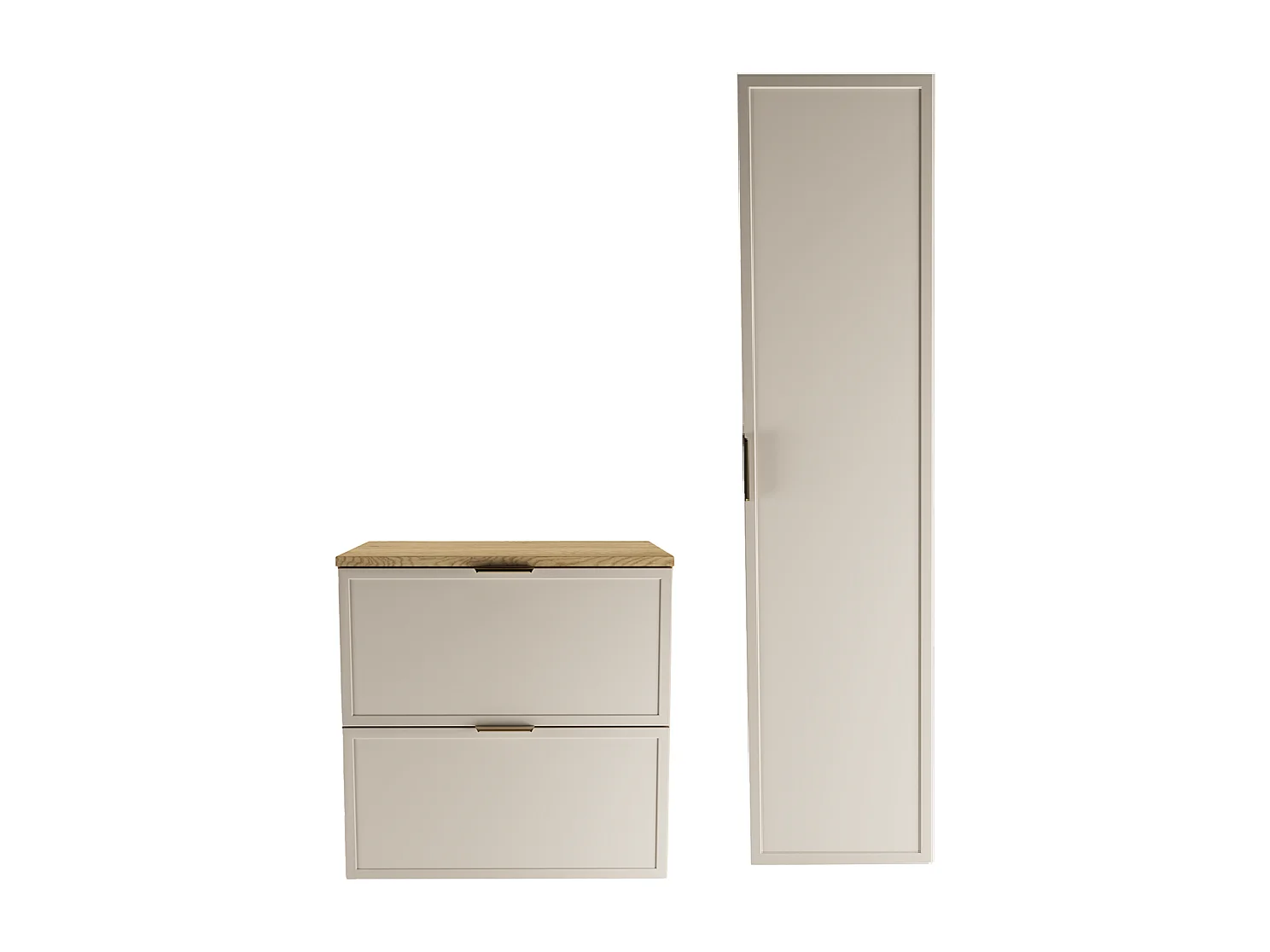 Conjunto para baño 60 cm Armario con encimera Columna Frentes Marco Roble Cremona / Cachemira Roma