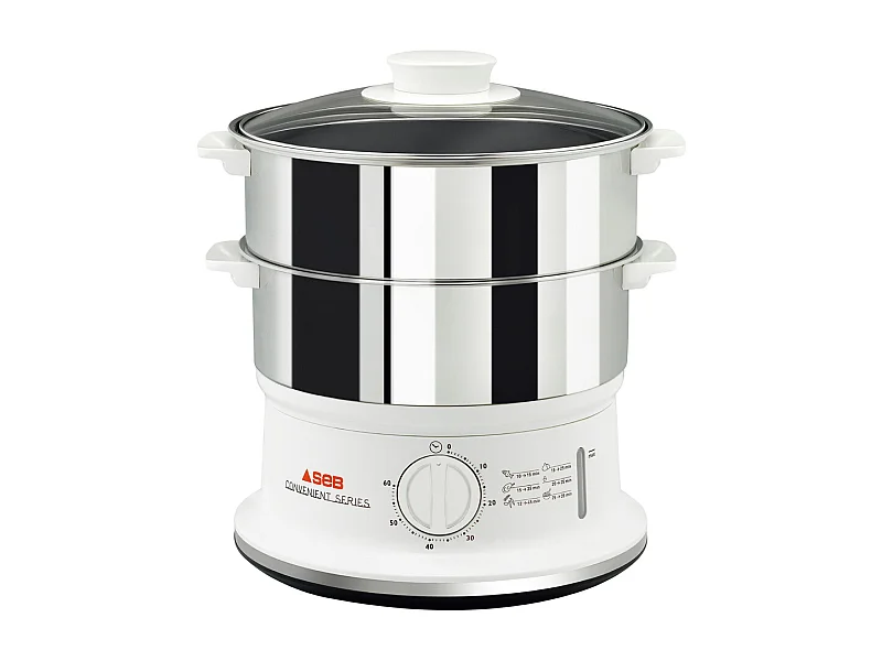 Cozedor a vapor em inox Seb Convenient 2 tigelas empilháveis 6L temporizador 60 min desligamento automático
