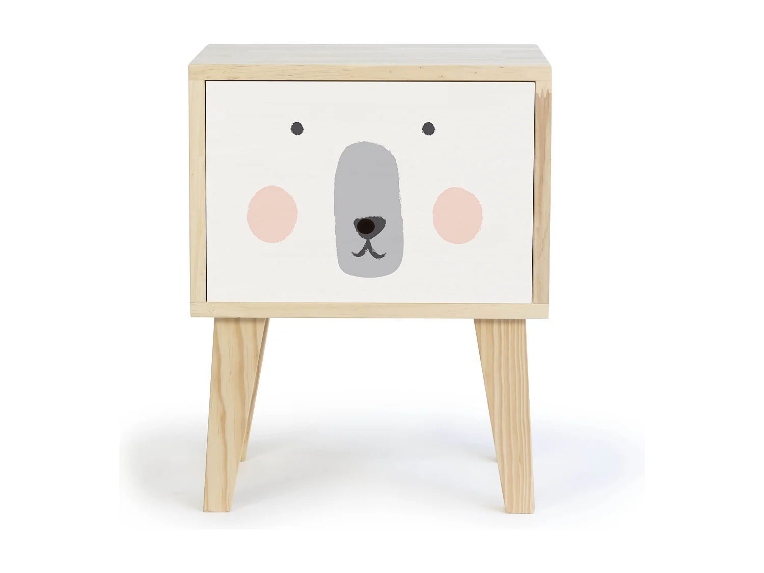 Table de chevet en pin pour enfants dessin d'ours