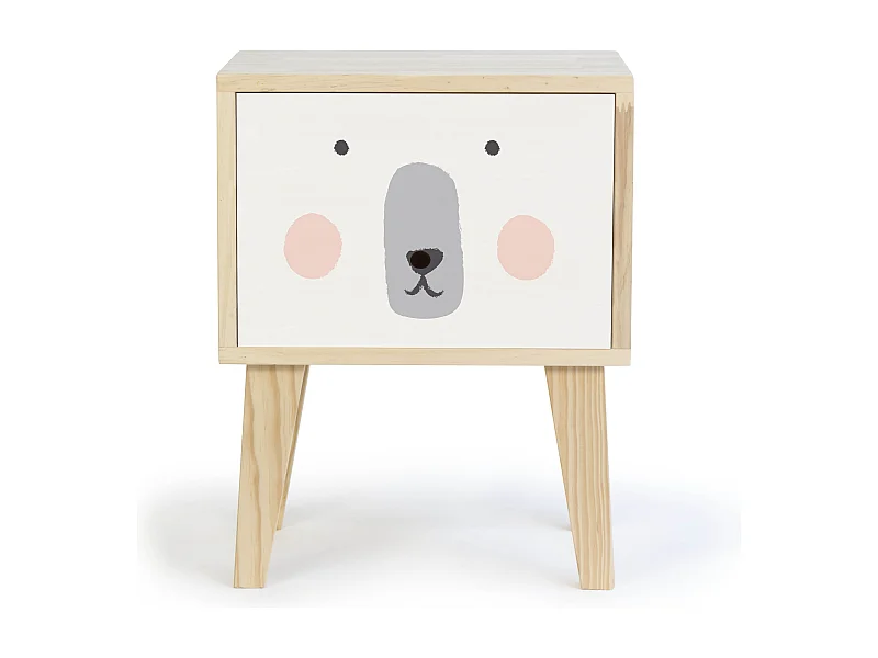 Table de chevet en pin pour enfants dessin d'ours