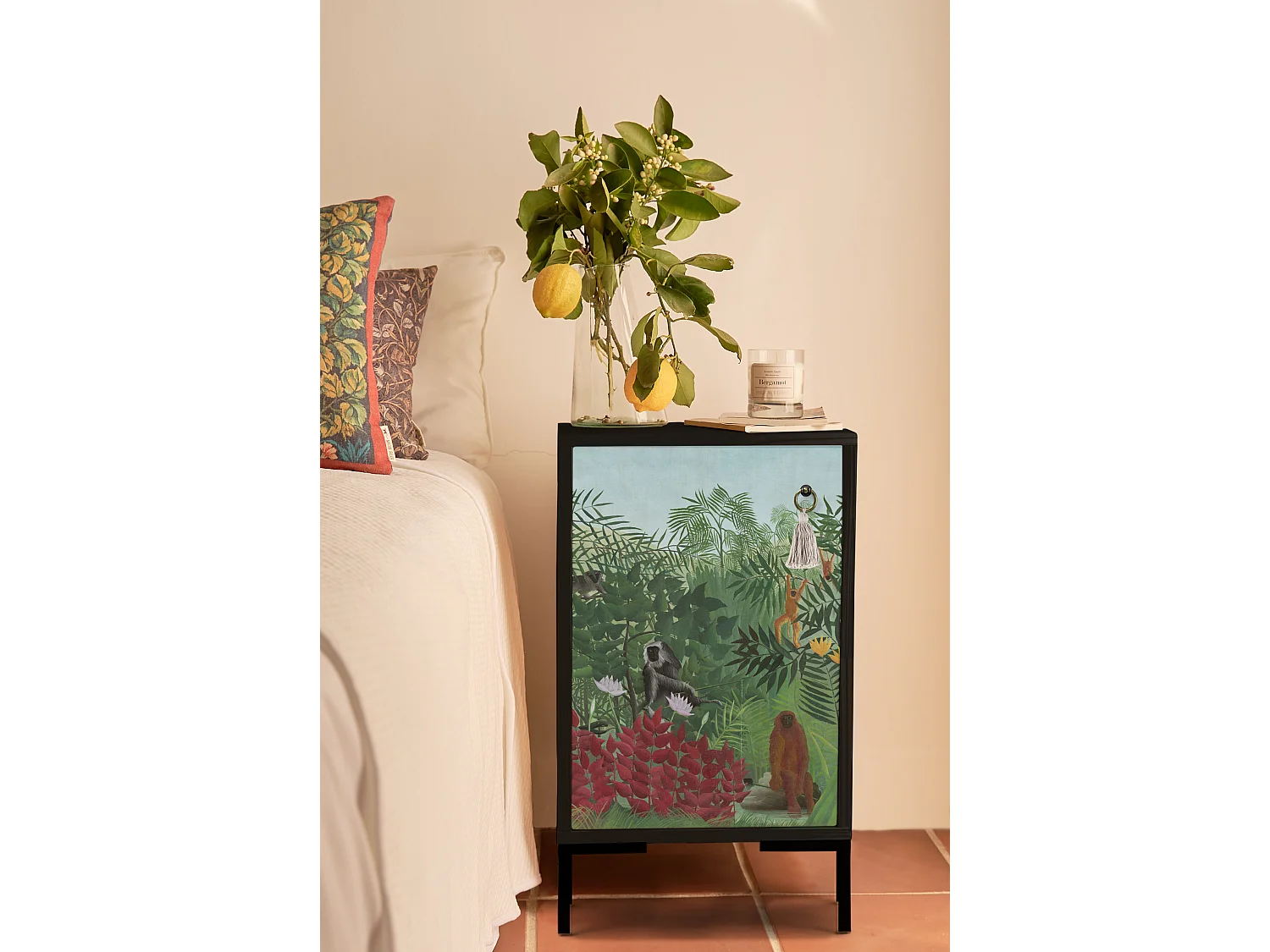 Table de chevet en MDF avec imprimé