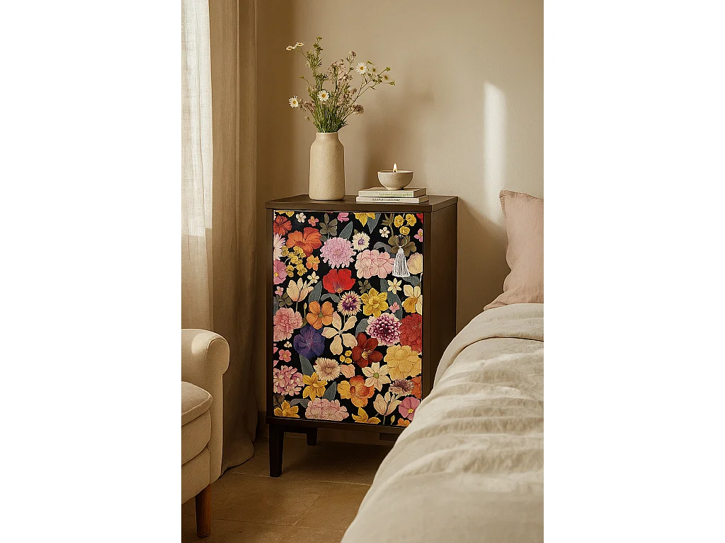 Table de chevet en MDF avec imprimé