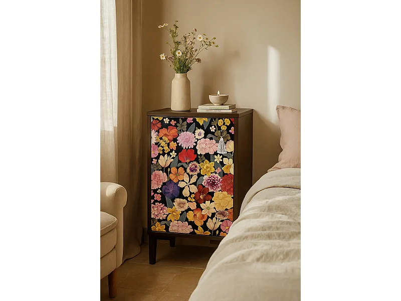 Table de chevet en MDF avec imprimé