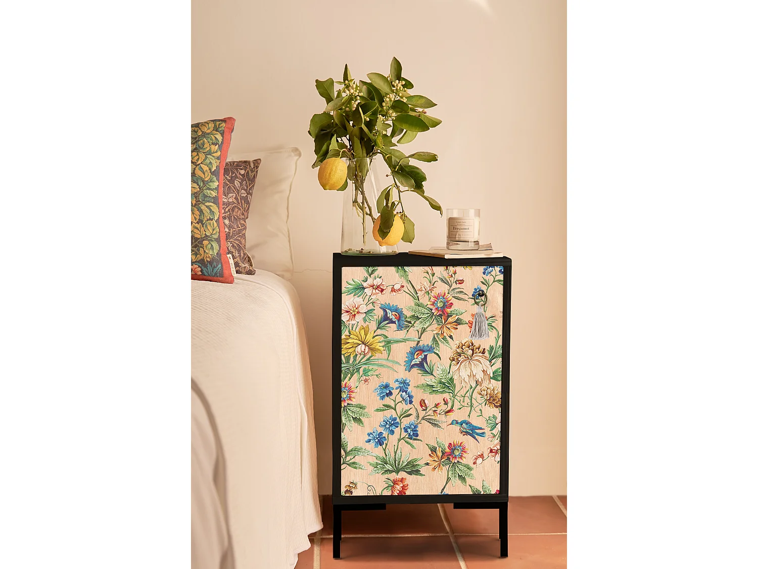 Table de chevet en MDF avec imprimé