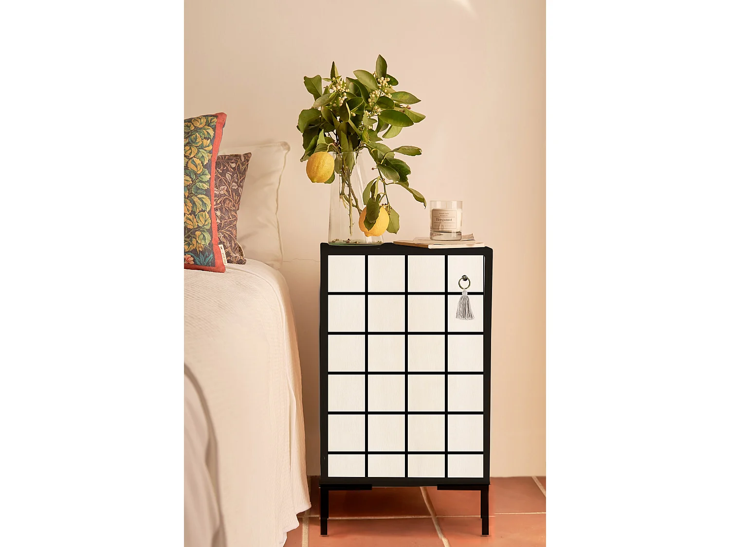 Table de chevet en MDF avec imprimé