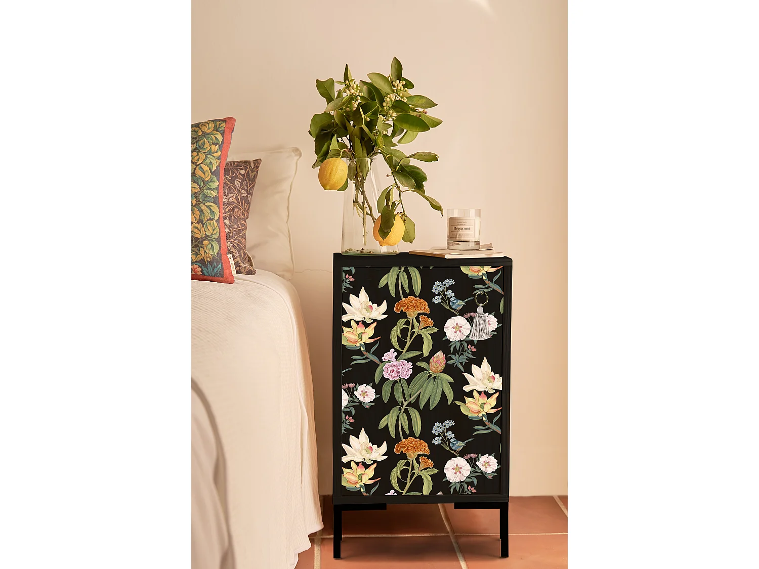 Table de chevet en MDF avec imprimé