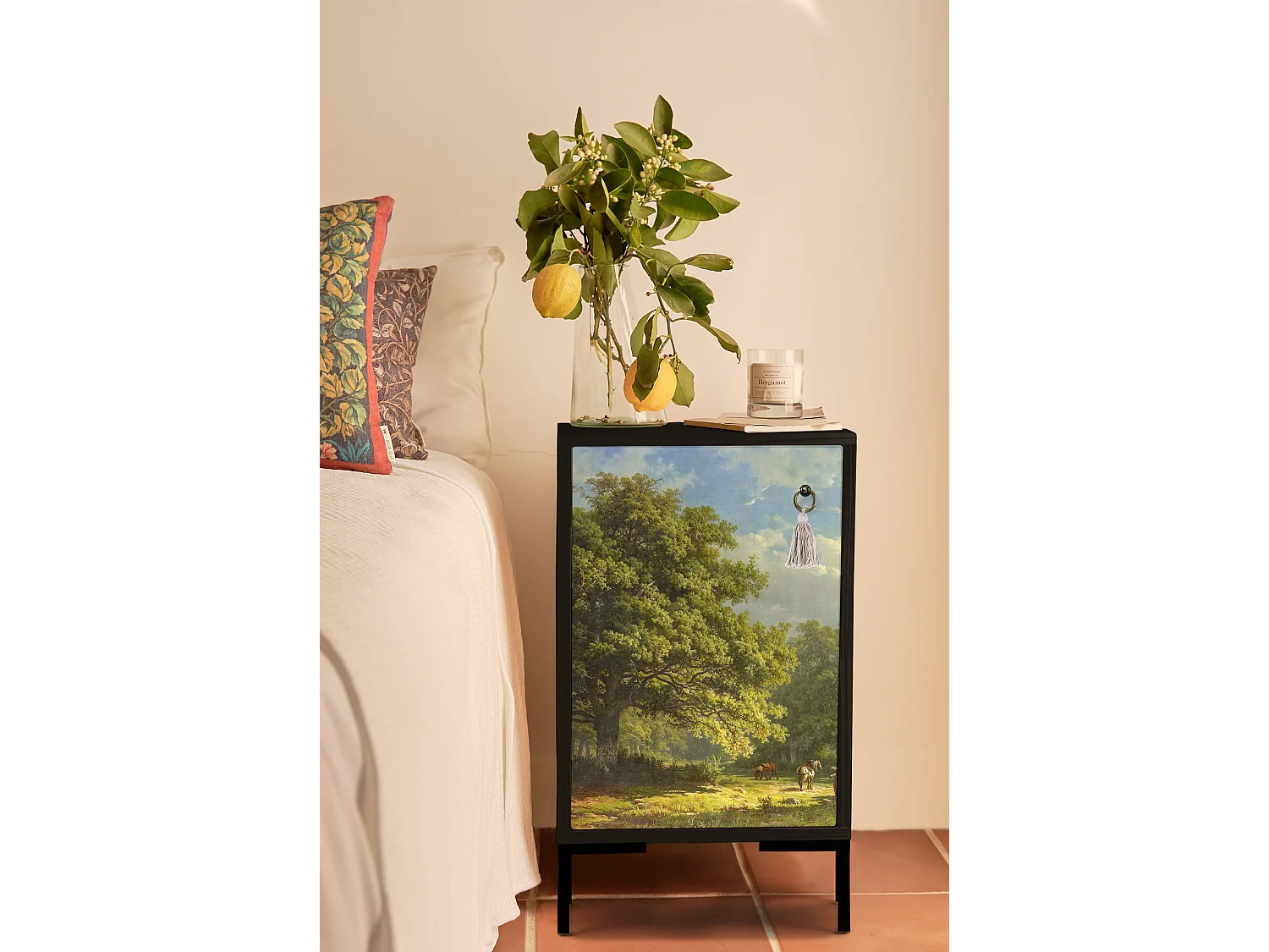 Table de chevet en MDF avec imprimé