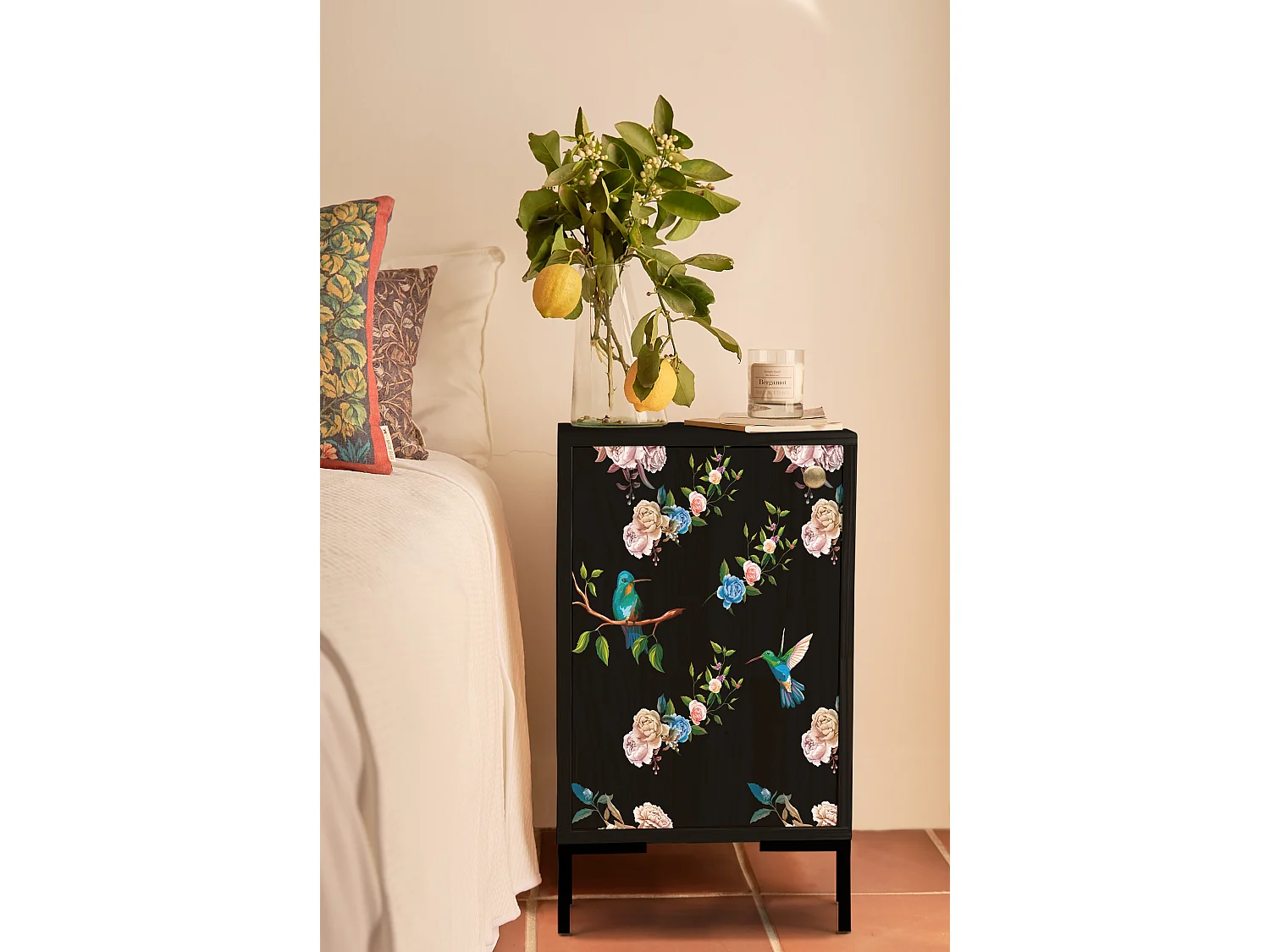 Table de chevet en MDF avec imprimé