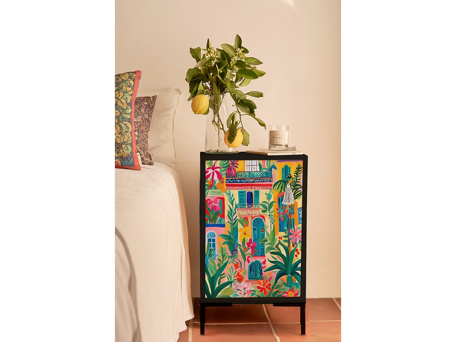 Table de chevet en MDF avec imprimé