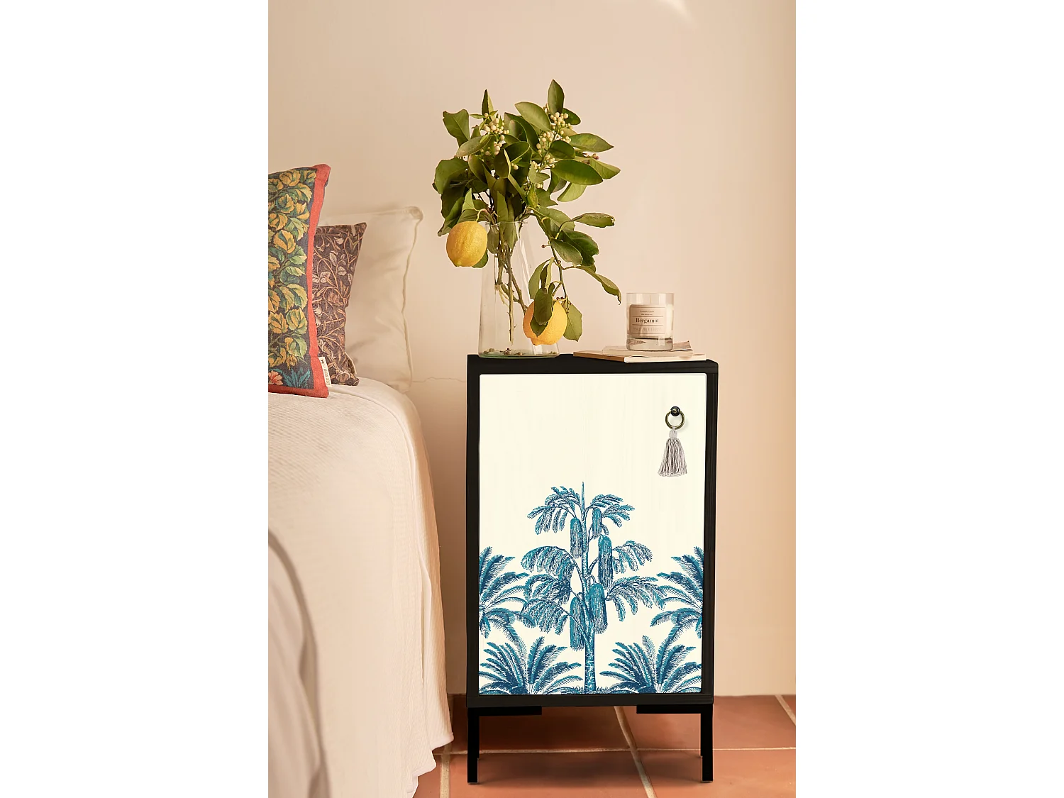 Table de chevet en MDF avec imprimé