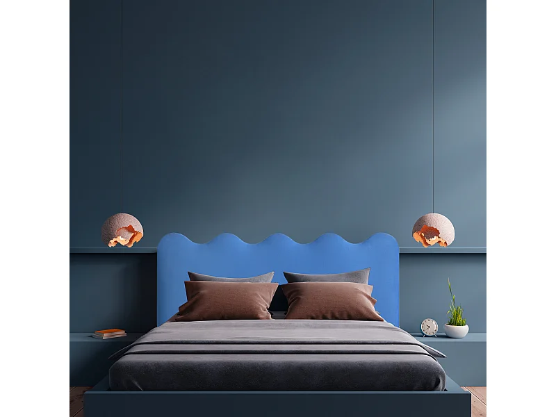 Cabecero tapizado forma ondulada azul prussia 160x73,5cm