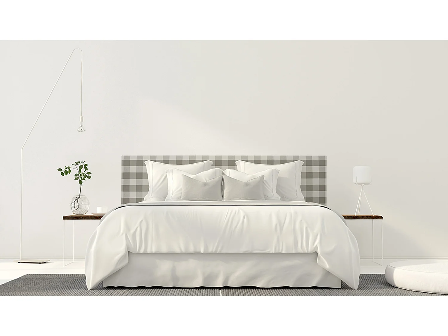 Tête de lit tapissée en vichy beige 145x52cm