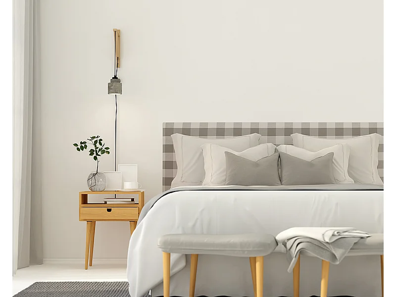 Cabecero tapizado tela vichy beis 145x52 cm