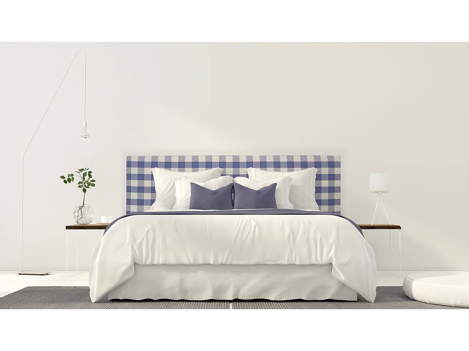 Tête de lit tapissée en vichy bleu 165x52cm