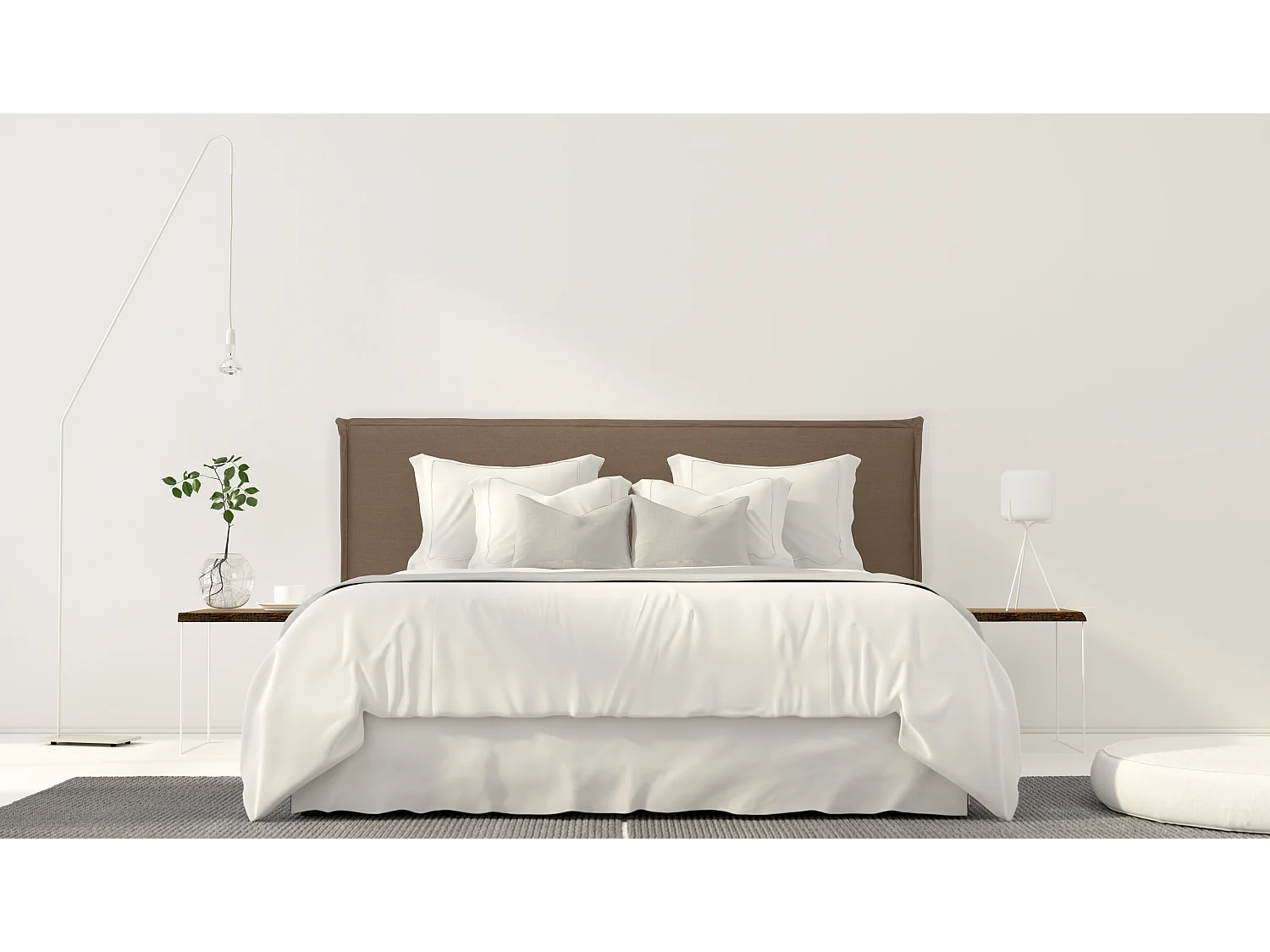 Cabecero tapizado de tela 100% lino marrón 160x100cm