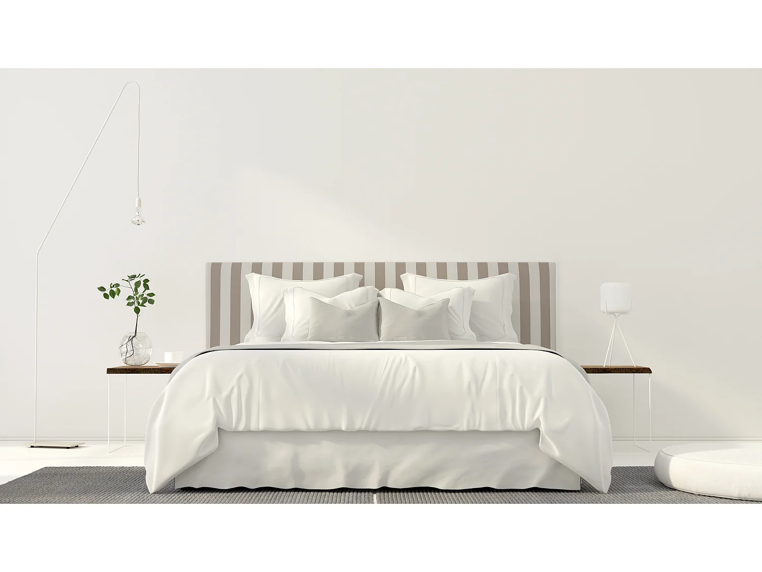 Cabecero tapizado de tela rayas beis 165x52cm