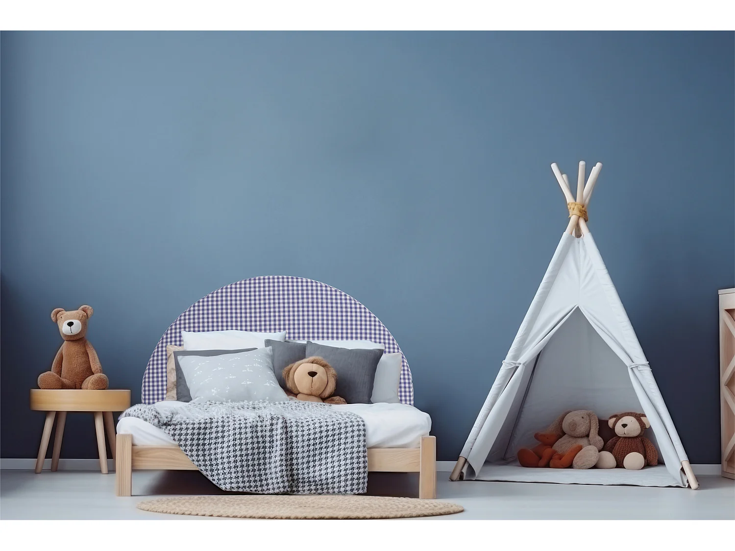 Cabecero tapizado infantil vichy azul MOON