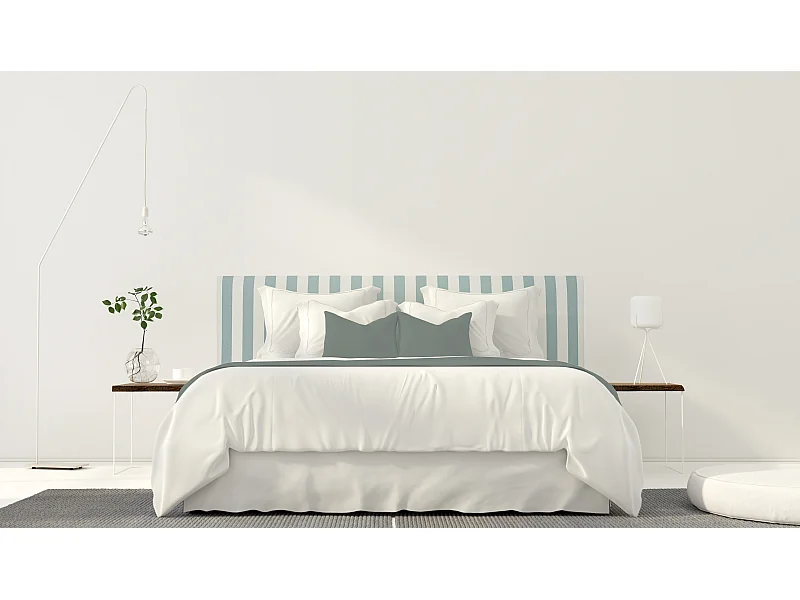 Cabecero tapizado de tela rayas turquesas 165x52cm