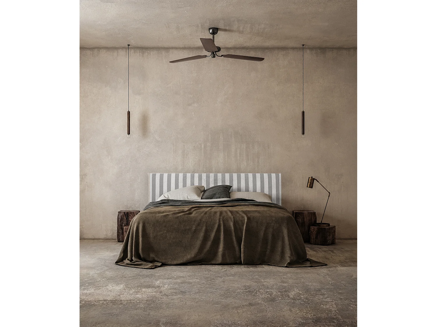 Cabecero tapizado de tela rayas negras 165x52cm