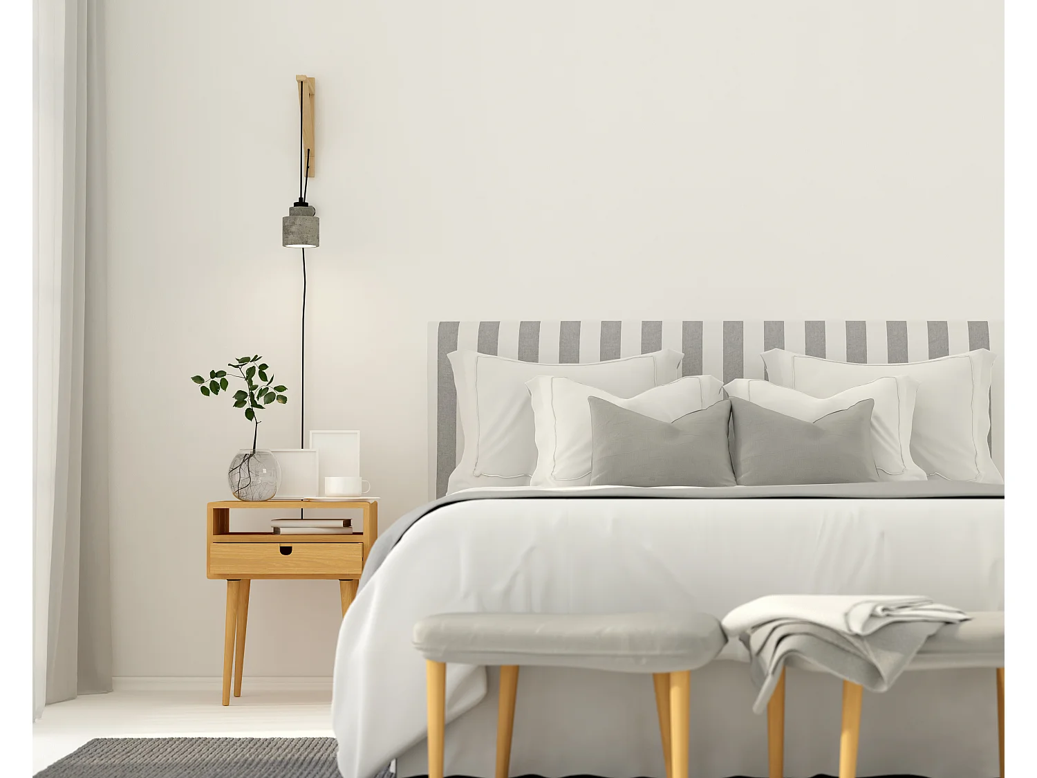 Cabecero tapizado de tela rayas negras 165x52cm