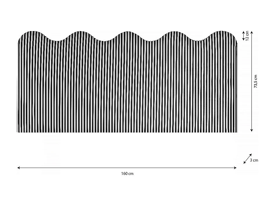 Cabecero tapizado forma ondulada rayas blancas y negras 160x73,5cm