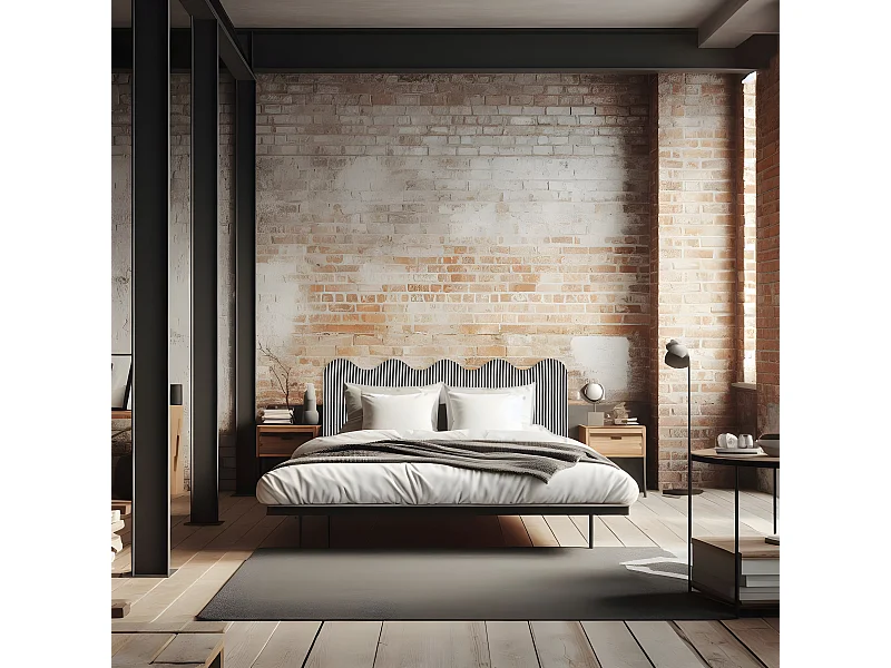 Cabecero tapizado forma ondulada rayas blancas y negras 160x73,5cm